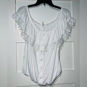 No Boundaries White Lace Trim Blouse